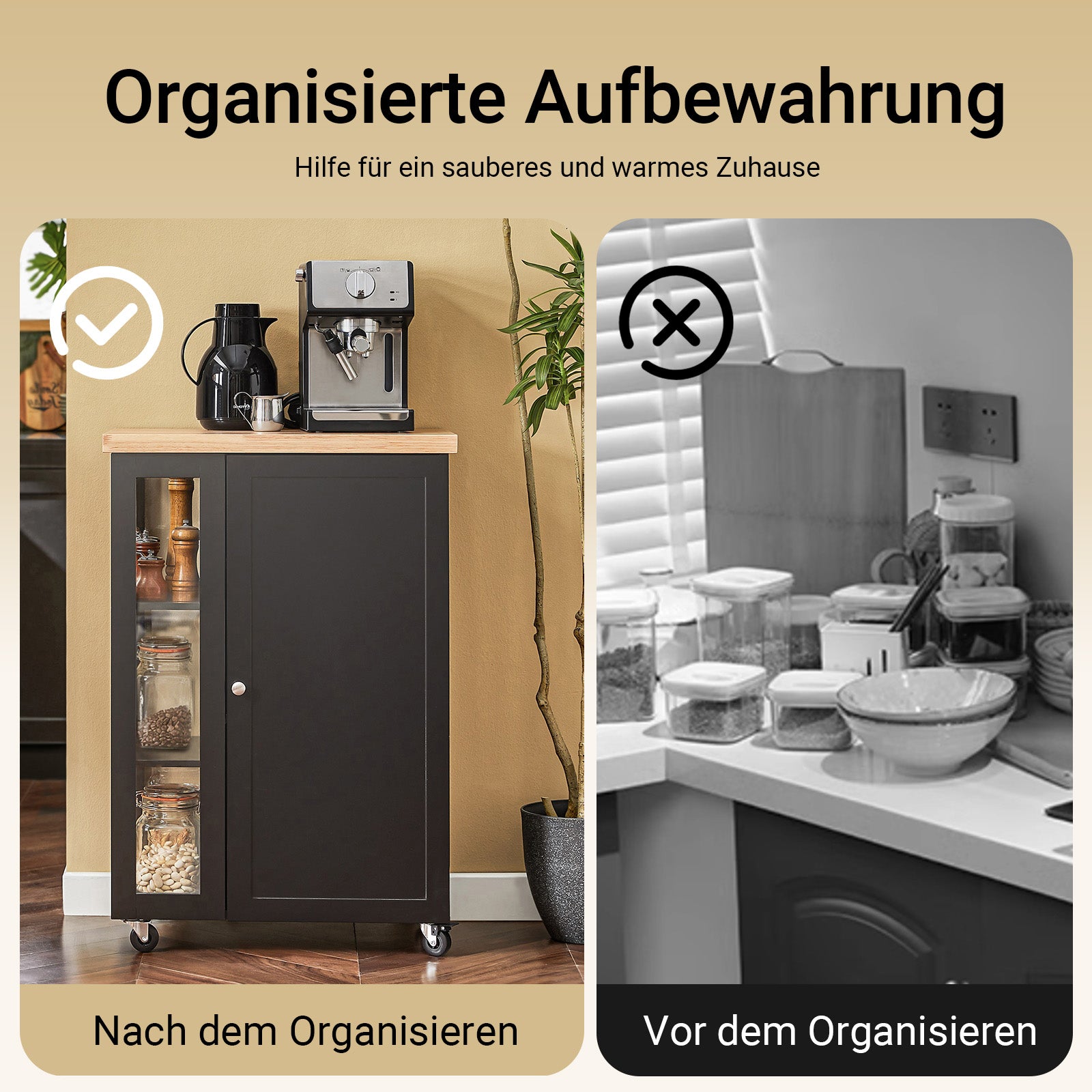 SoBuy Küchenwagen mit 3 Ablagefächern Schwarz 60x90x40cm FKW75-SCH