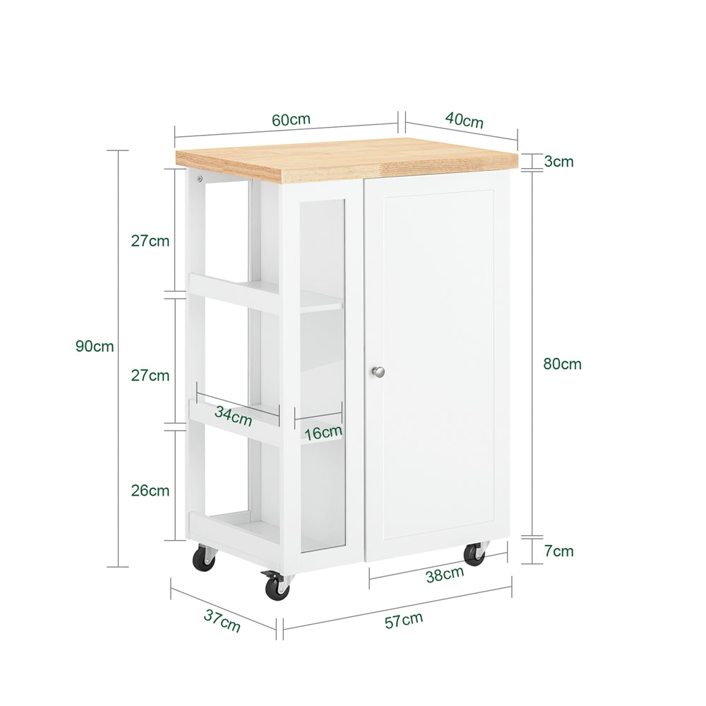 SoBuy Küchenwagen mit 3 Ablagen Weiß-Natur 60x90x40cm FKW75-WN