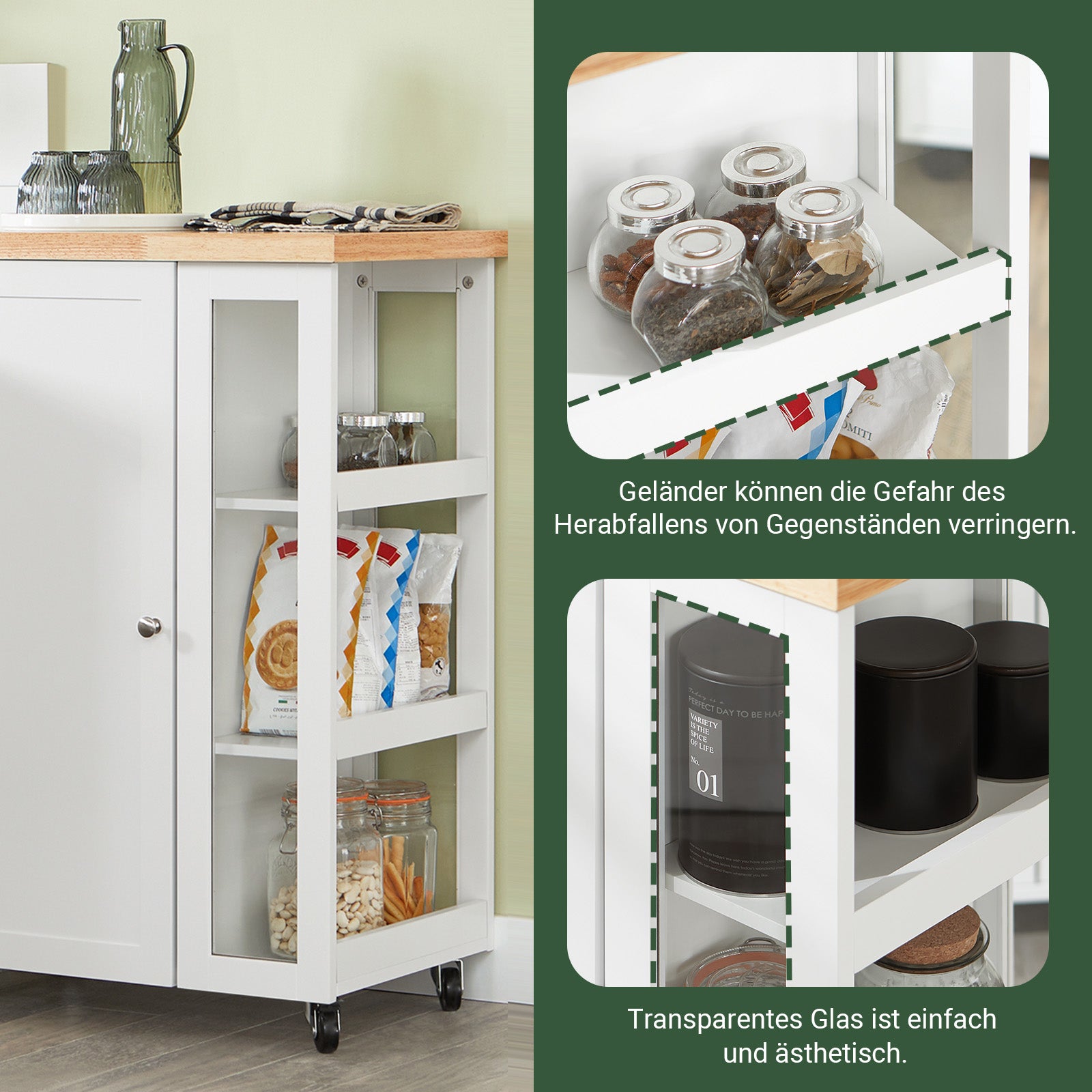 SoBuy | Chariot de cuisine/de service | 3 étagères | Blanc/Naturel | 60 x 90 x 40 cm | FKW75-WN