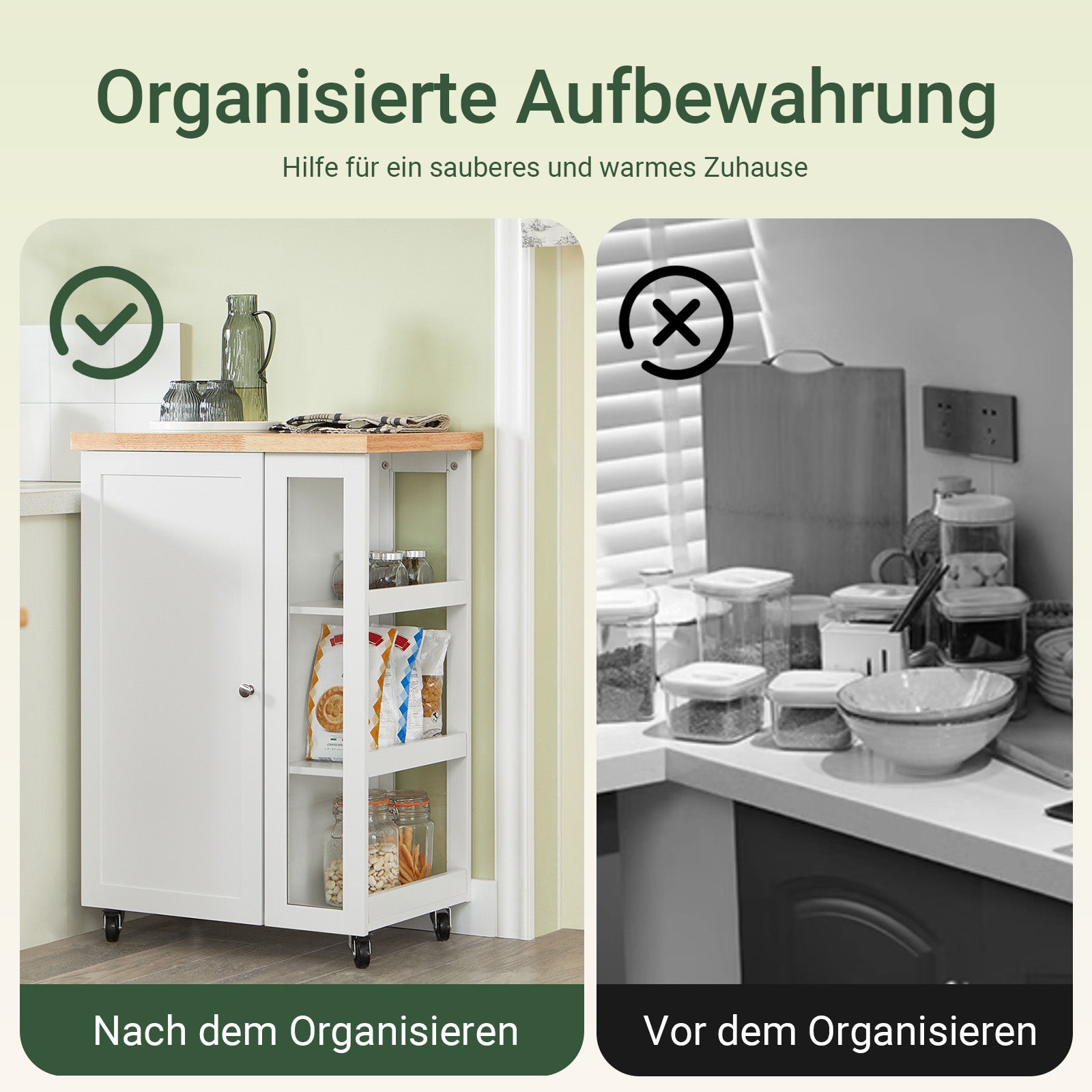 Vorverkauf | SoBuy | Küchenwagen Servierwagen | mit 3 Ablagefächern | Weiß-Natur | 60x90x40cm | FKW75-WN