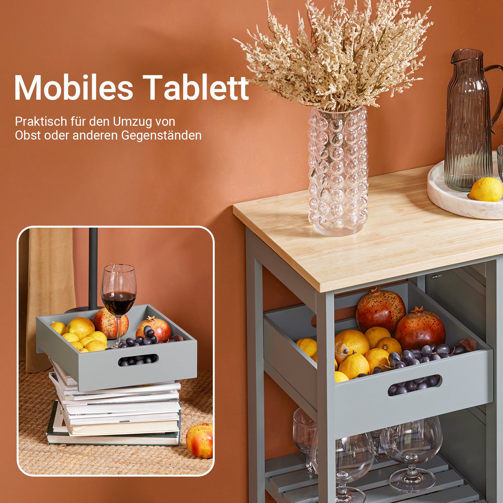 Chariot de cuisine SoBuy, desserte pour cuisine et salle à manger, gris clair, 67 x 84,5 x 37 cm, référence FKW79-HG