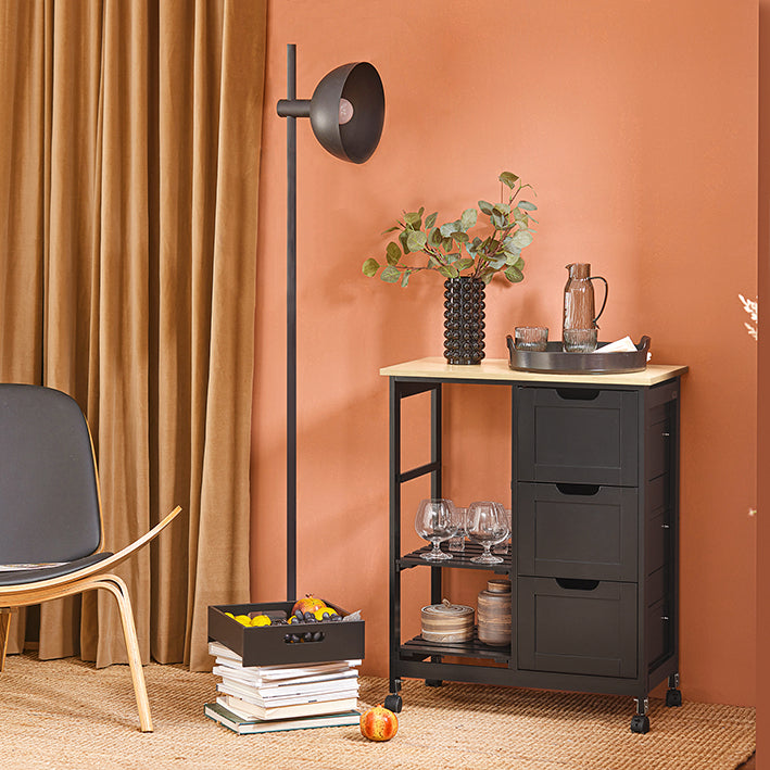 Chariot de cuisine SoBuy, desserte pour cuisine et salle à manger, noir, 67 x 84,5 x 37 cm, référence FKW79-SCH