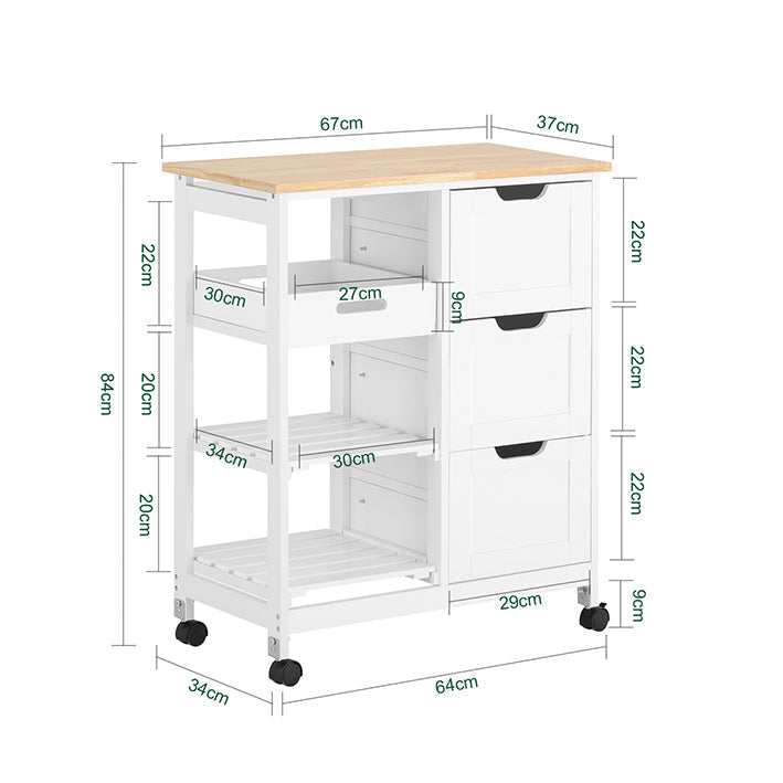 SoBuy | Carrello da portata | Per cucina e sala da pranzo | Bianco | 68x85x38cm | FKW79-W