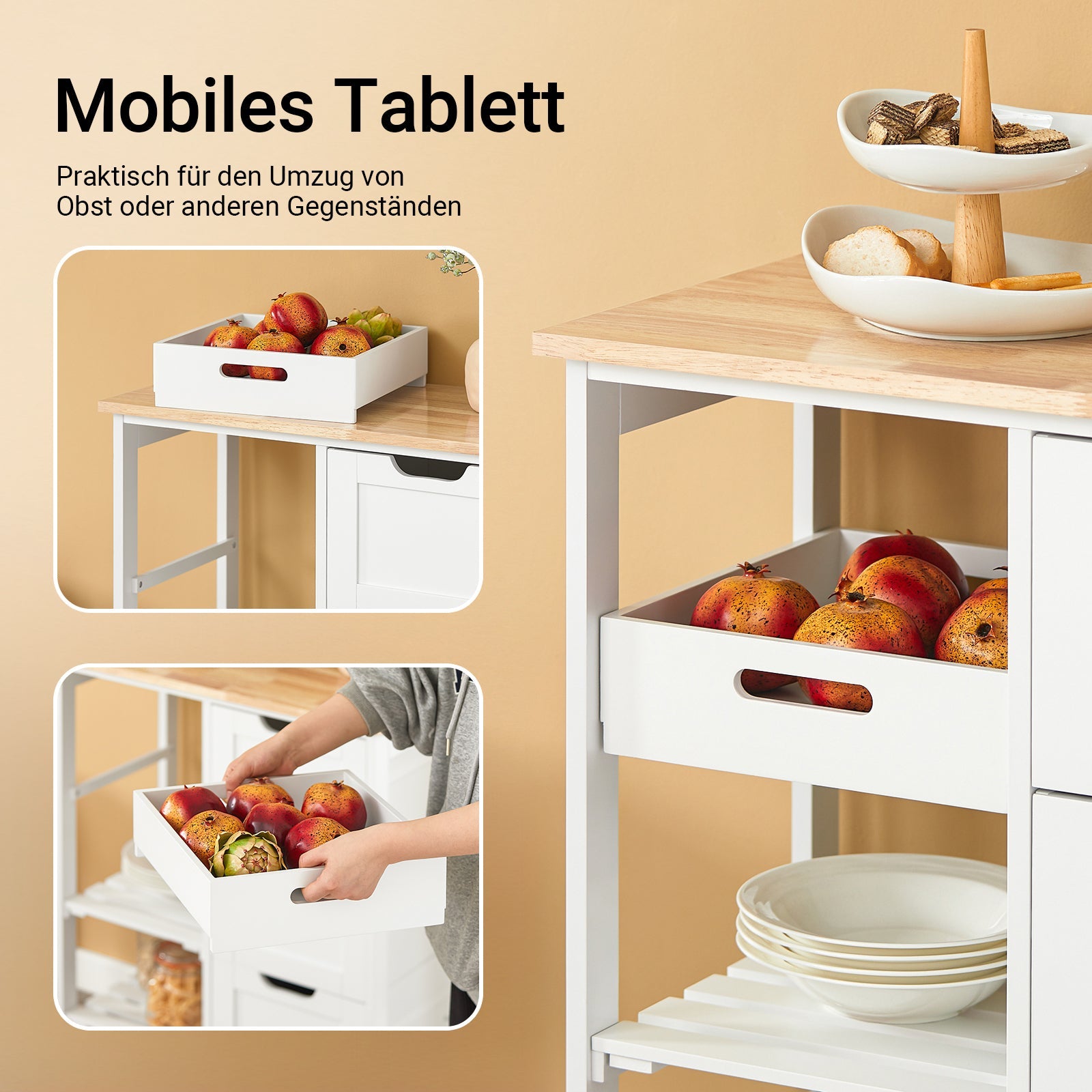 SoBuy | Carrello da portata | Per cucina e sala da pranzo | Bianco | 68x85x38cm | FKW79-W