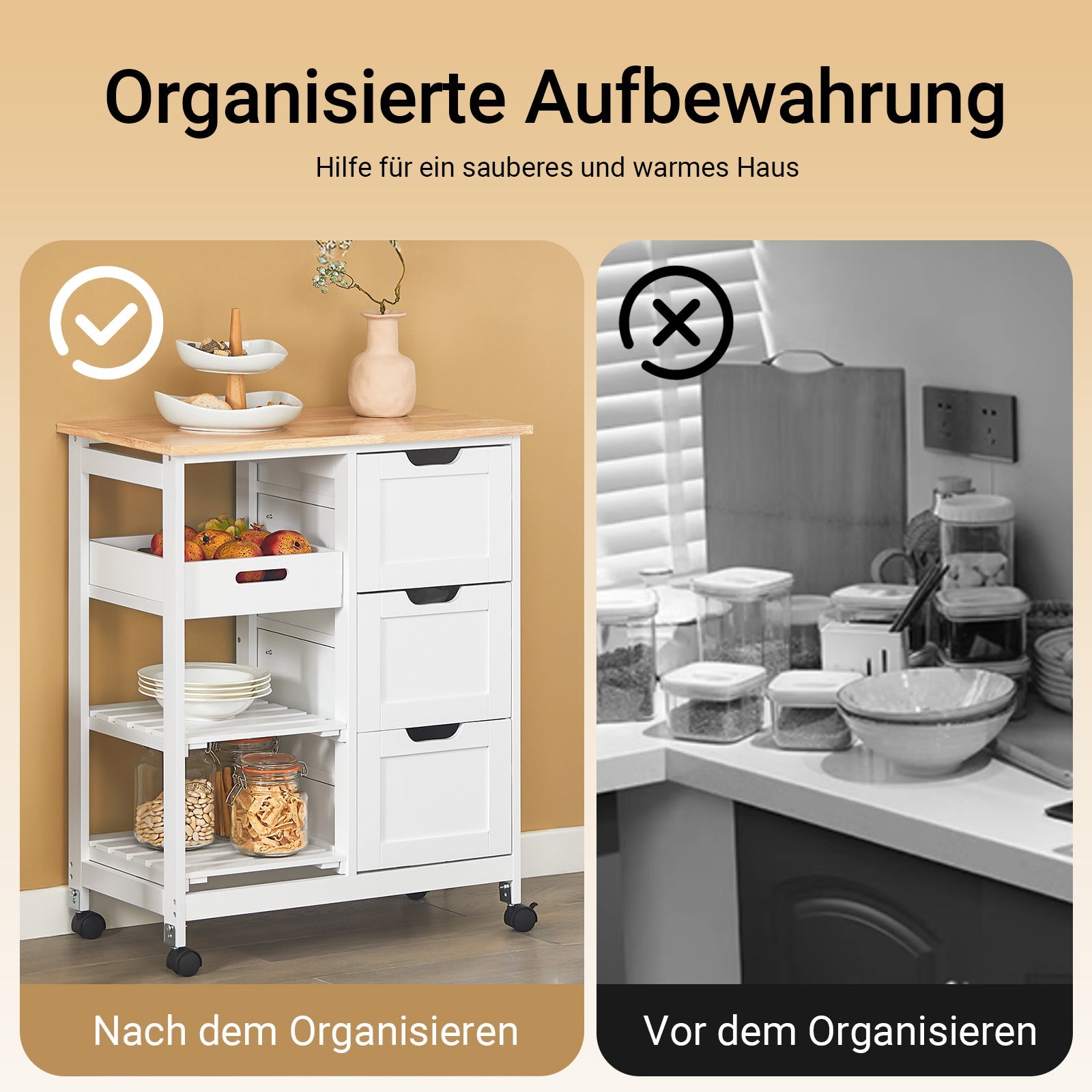 SoBuy | Carrello da portata | Per cucina e sala da pranzo | Bianco | 68x85x38cm | FKW79-W
