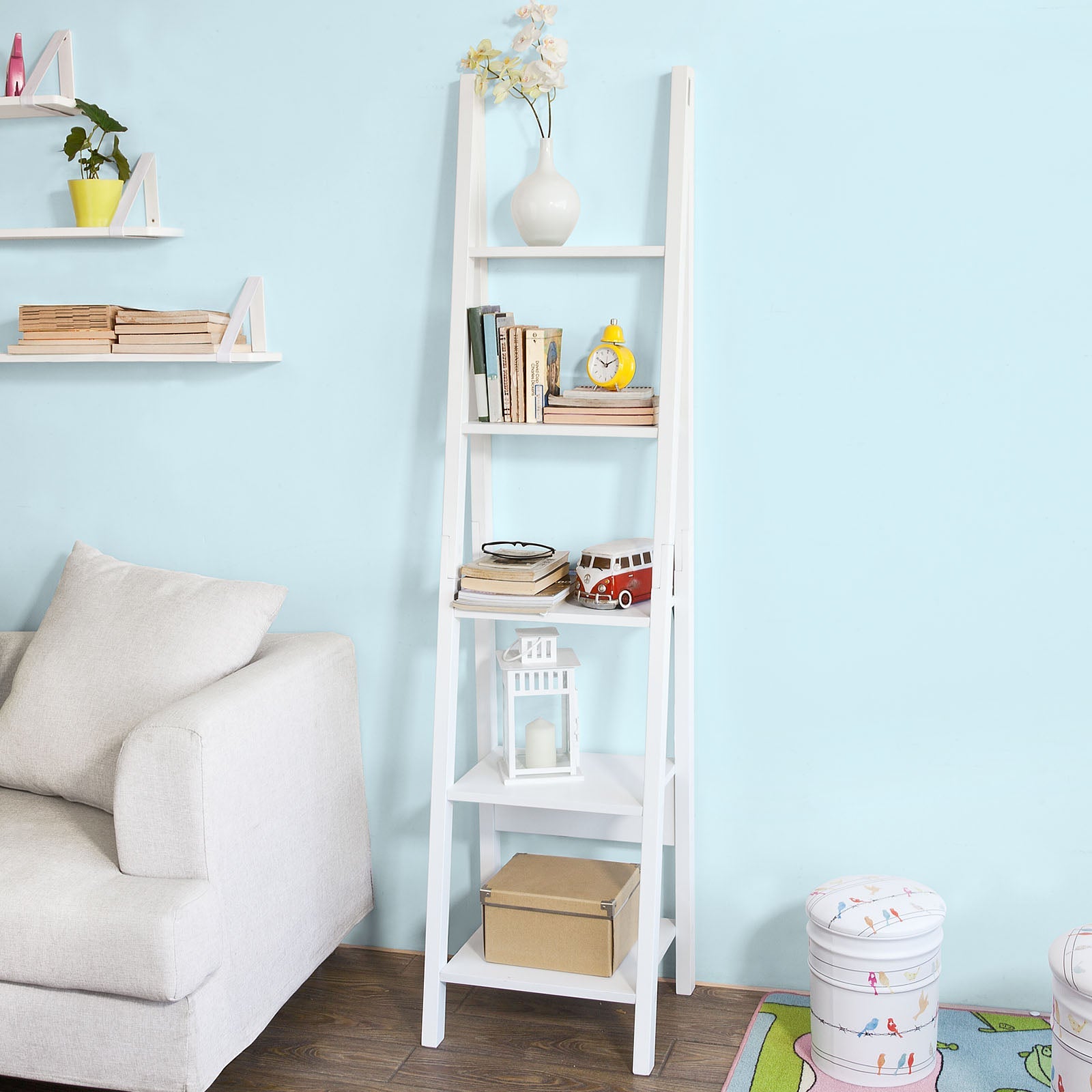 SoBuy Scaffale a Scala Bianco Libreria Scaffale in Legno FRG101-W