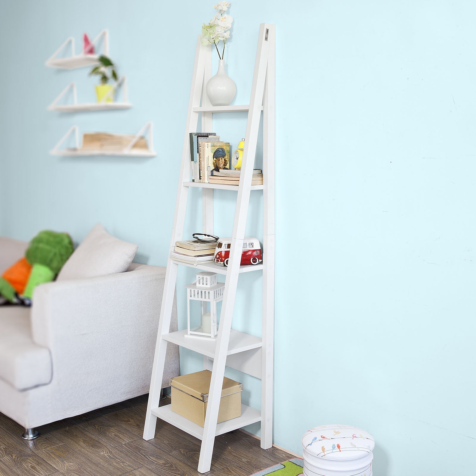 SoBuy Scaffale a Scala Bianco Libreria Scaffale in Legno FRG101-W