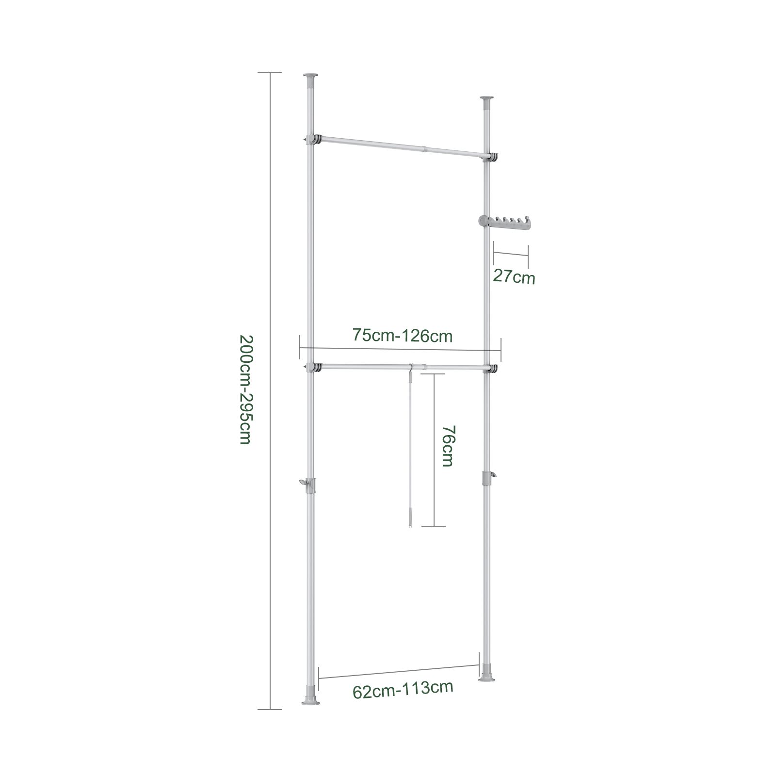 SoBuy | Asta Appendini Telescopica | Sistema Guardaroba | Sistema di Scaffalature | FRG109-II-HG