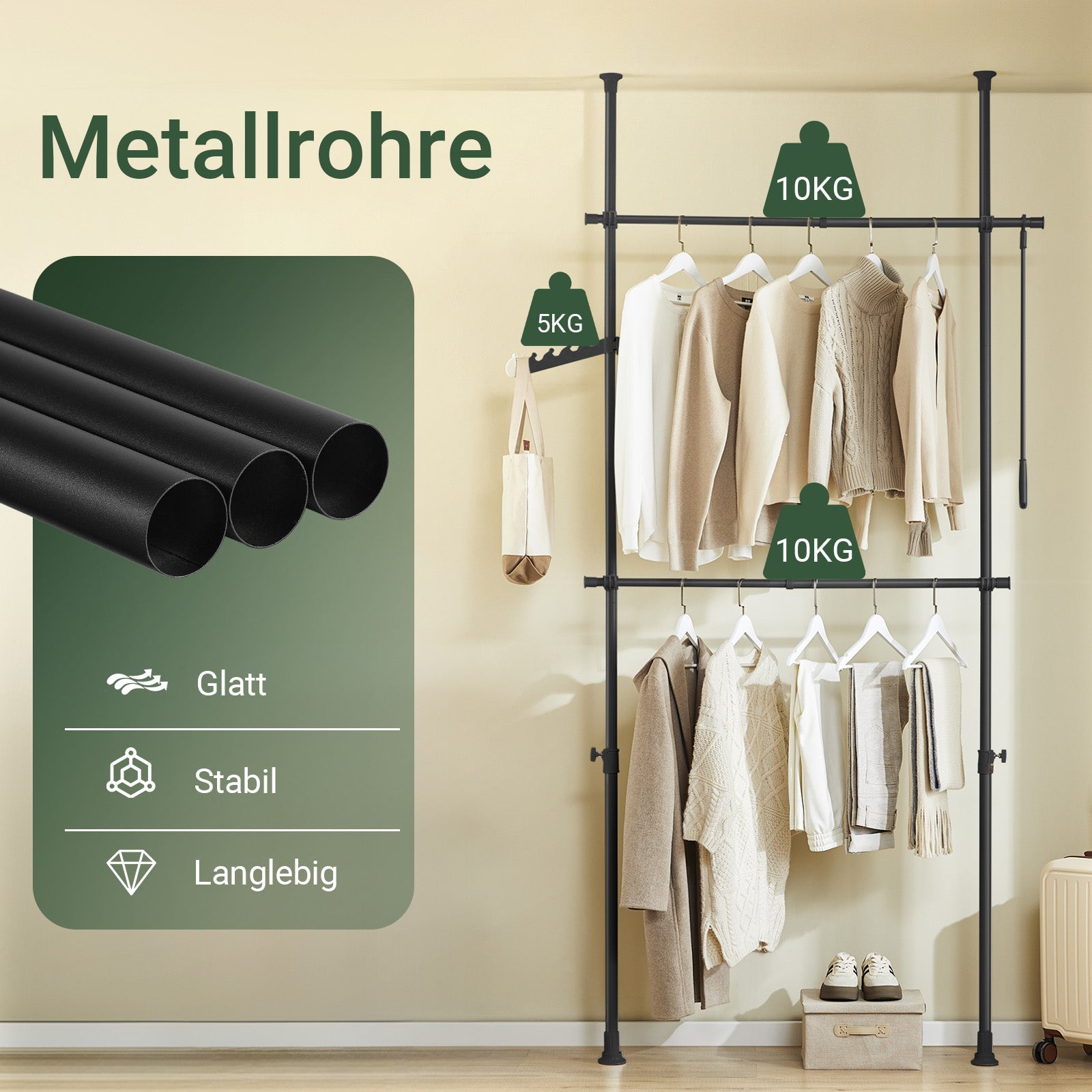 SoBuy | Tringle à vêtements télescopique | Système de tringle à vêtements | Système d'étagères | Noir | FRG109-II-SCH