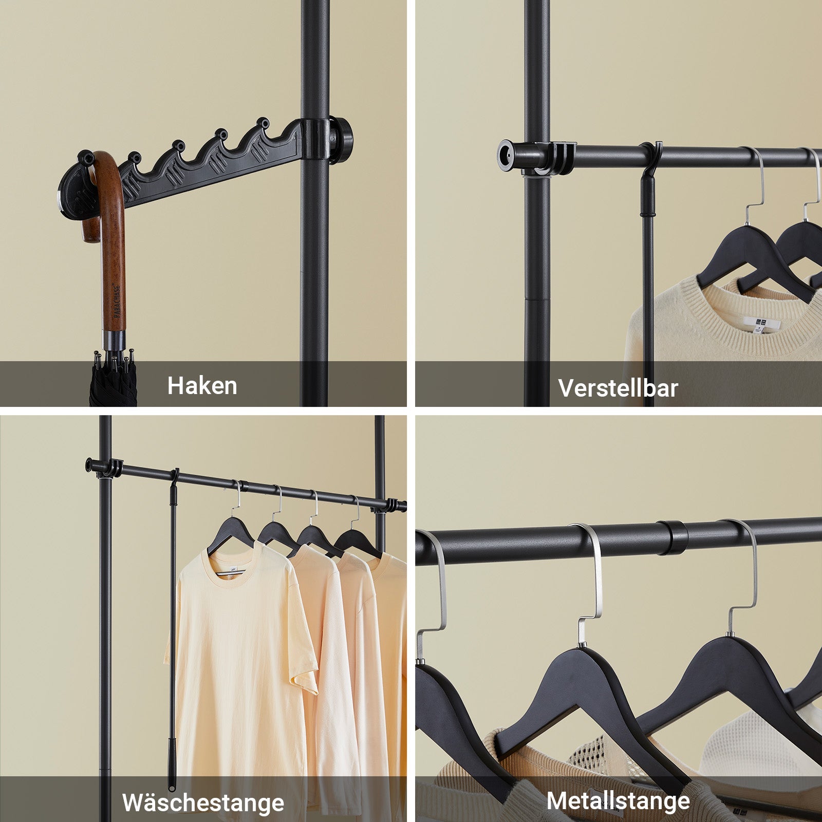 SoBuy | Tringle à vêtements télescopique | Système de tringle à vêtements | Système d'étagères | Noir | FRG109-II-SCH