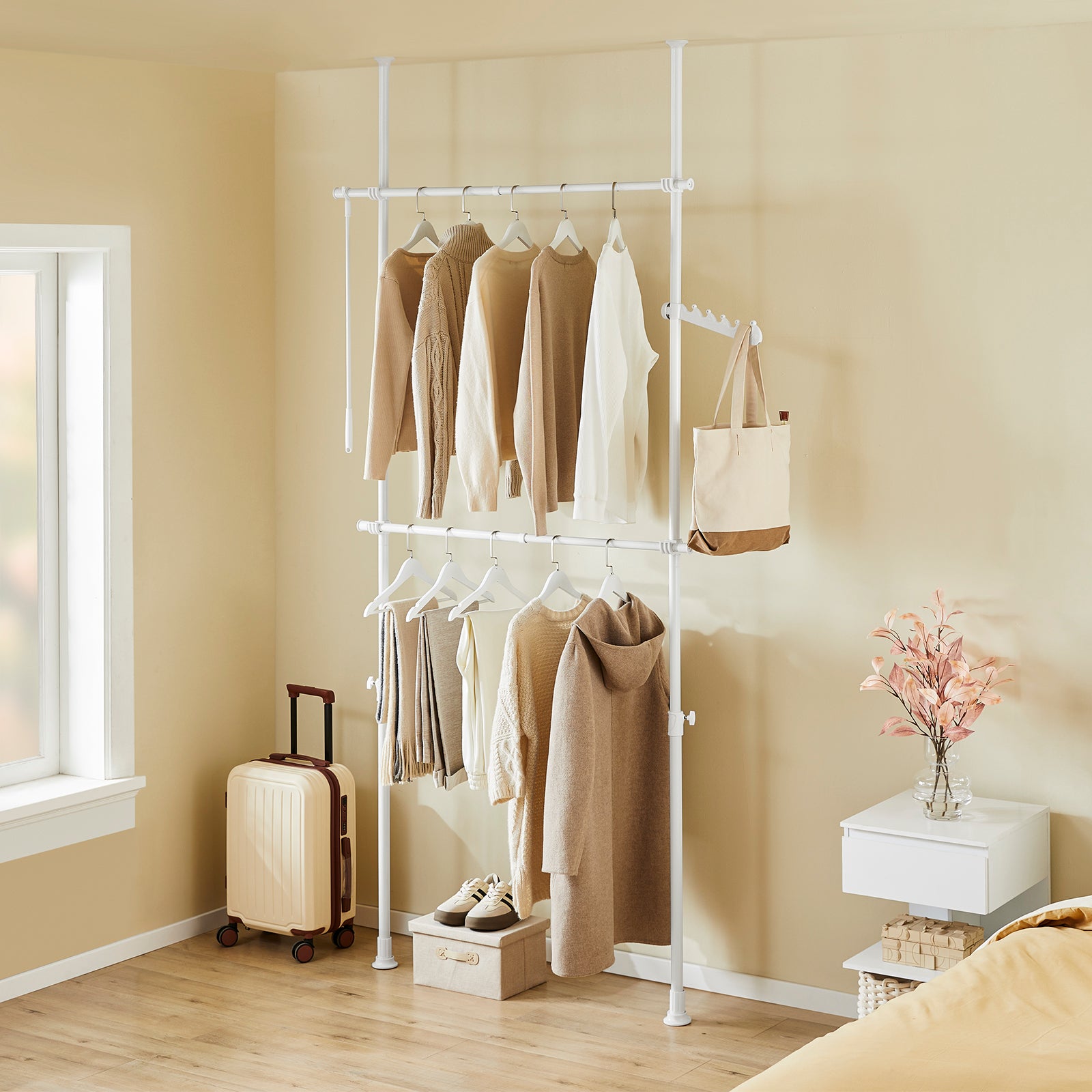 SoBuy | Tringle à vêtements télescopique | Système de penderie | Système d'étagères | FRG109-II-W