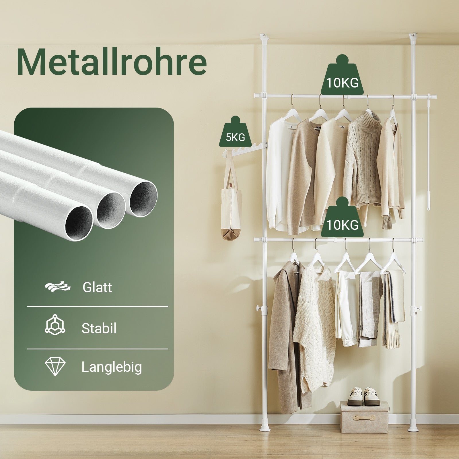SoBuy | Tringle à vêtements télescopique | Système de penderie | Système d'étagères | FRG109-II-W