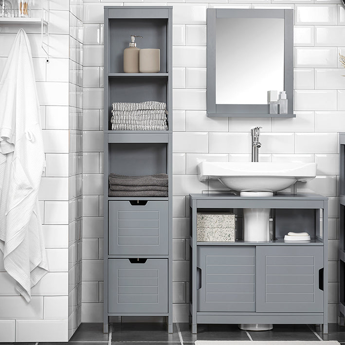 SoBuy Mobile bagno alto 145 cm grigio acciaio con 2 cesti - Mobiletto bagno 30x30 cm FRG126-SG