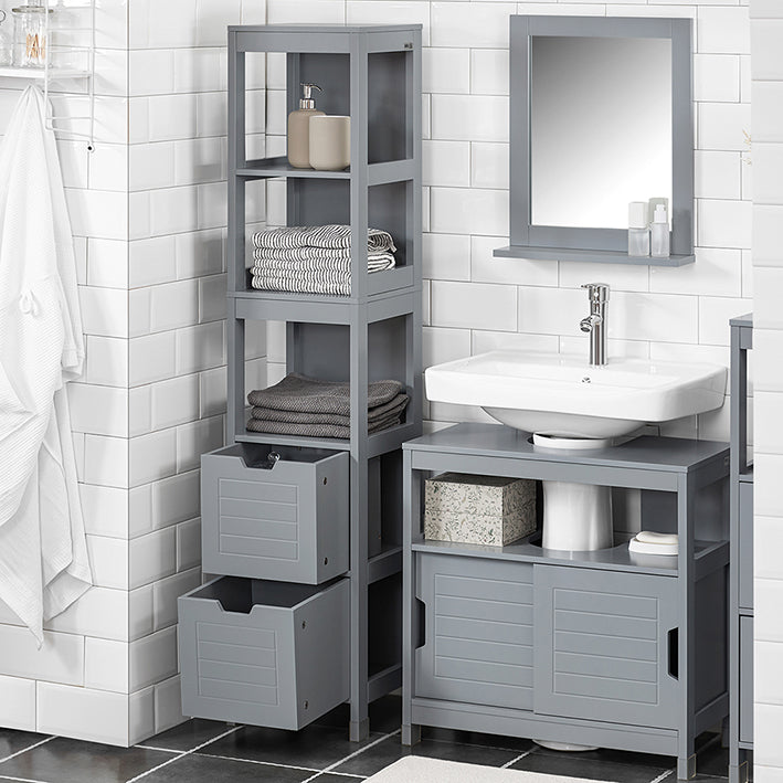 SoBuy Mobile bagno alto 145 cm grigio acciaio con 2 cesti - Mobiletto bagno 30x30 cm FRG126-SG