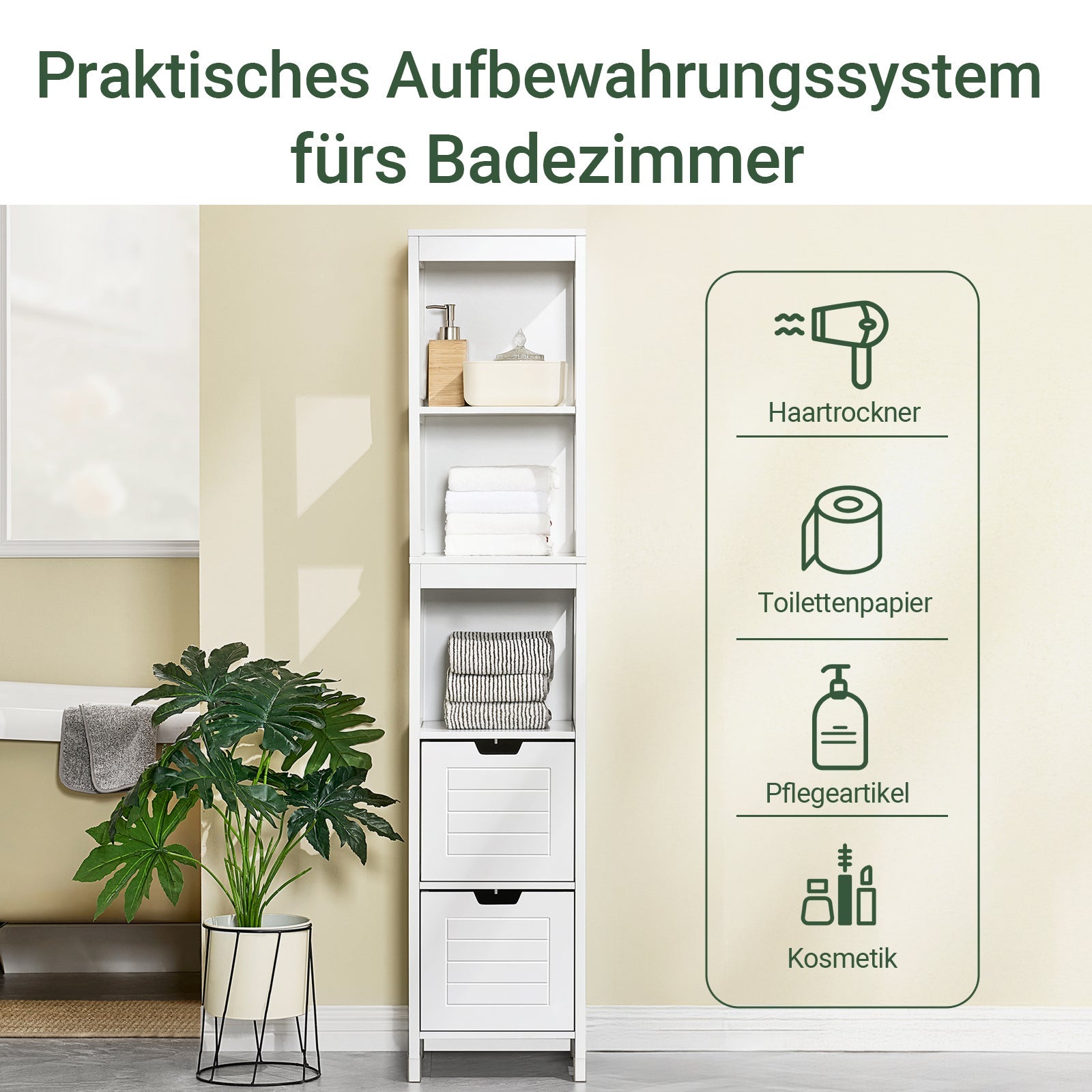 SoBuy | Armoire Haute Salle de Bain | Meuble de Salle de Bain Blanc | Meuble de Salle de Bain Style Campagne | FRG126-W