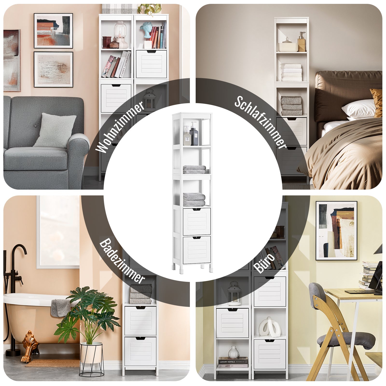 SoBuy | Armoire Haute Salle de Bain | Meuble de Salle de Bain Blanc | Meuble de Salle de Bain Style Campagne | FRG126-W