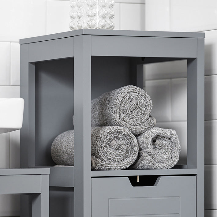 SoBuy | Armoire de salle de bain haute | Armoire de salle de bain gris acier | Mobilier de salle de bain style campagne | FRG127-SG
