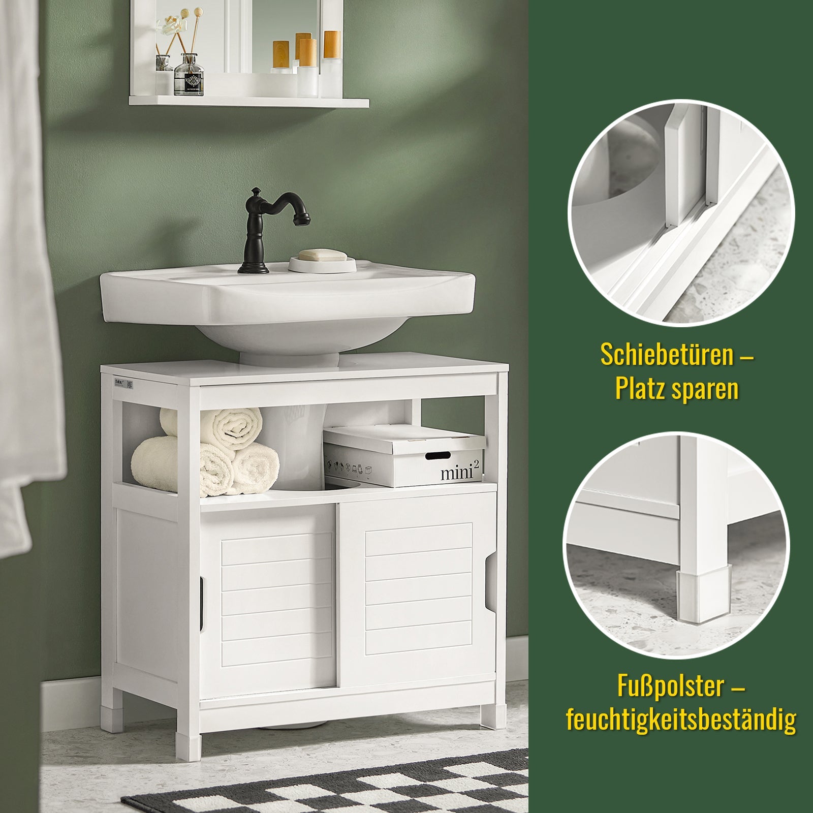SoBuy | Meuble sous-lavabo Blanc | Meuble de salle de bain | Meuble de salle de bain de style campagnard | FRG128-II-W