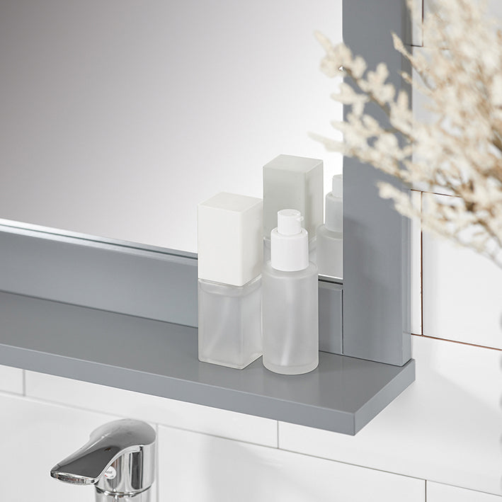 SoBuy | Miroir de salle de bain avec étagère | Miroir mural | Miroir gris acier | FRG129-SG
