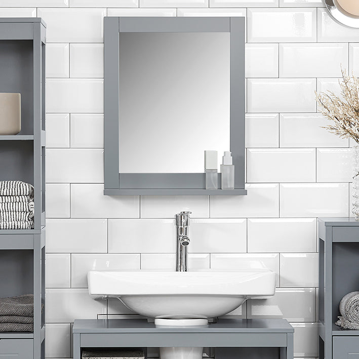 SoBuy | Miroir de salle de bain avec étagère | Miroir mural | Miroir gris acier | FRG129-SG