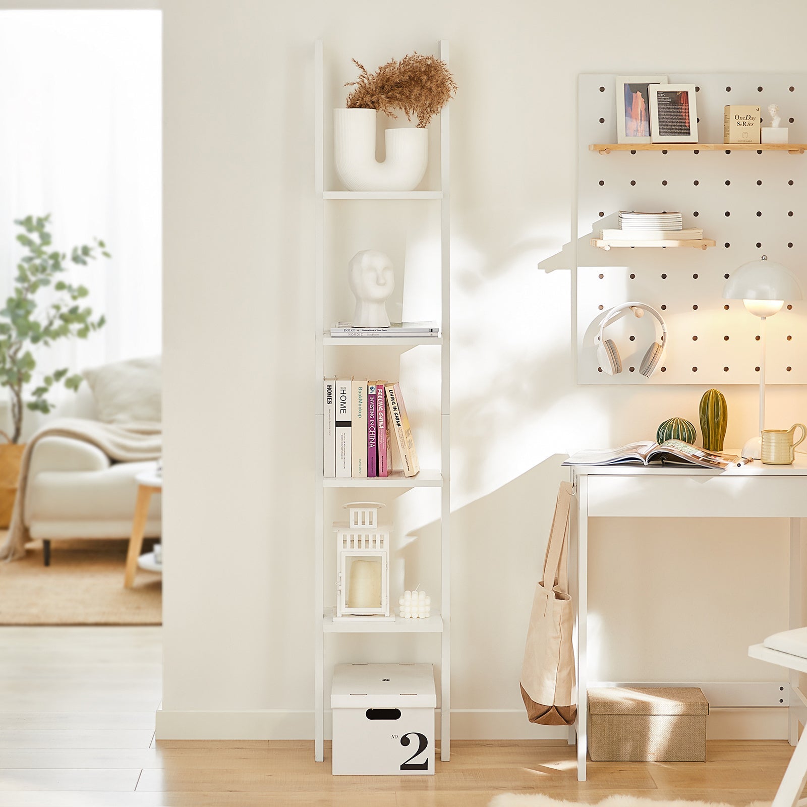 SoBuy | Scaffale a scala | Scaffale a muro | Scaffale bagno Bianco | FRG15-W