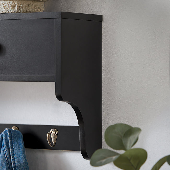 SoBuy | Porte-manteau mural | Étagère suspendue avec tiroirs et 5 crochets | Noir | FRG178-SCH