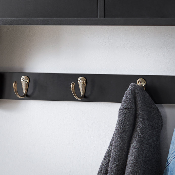 SoBuy | Appendiabiti da parete | Scaffale pensile con cassetti e 5 ganci | Nero | FRG178-SCH