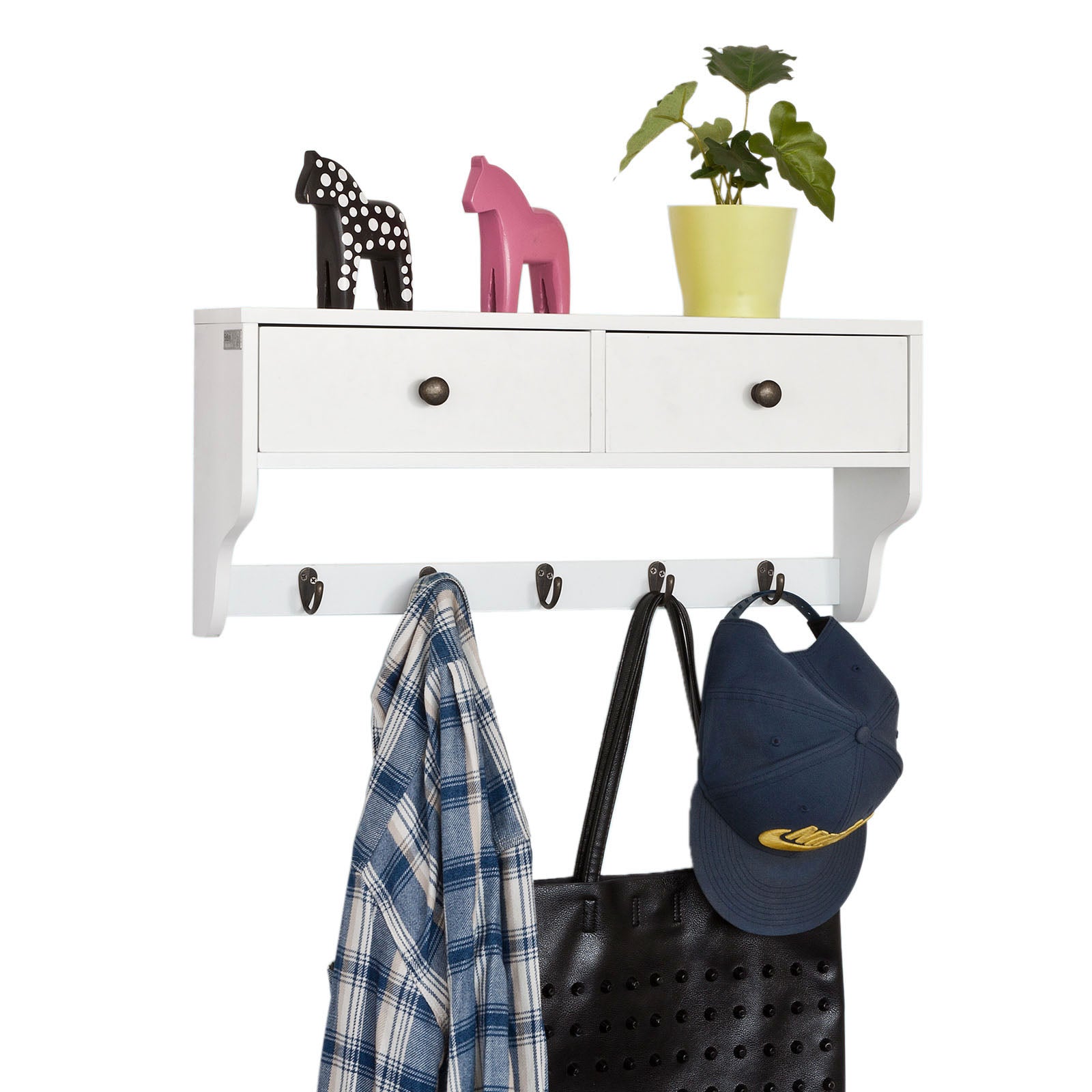 SoBuy | Appendiabiti da parete | Scaffale pensile con cassetti | Bianco | FRG178-W