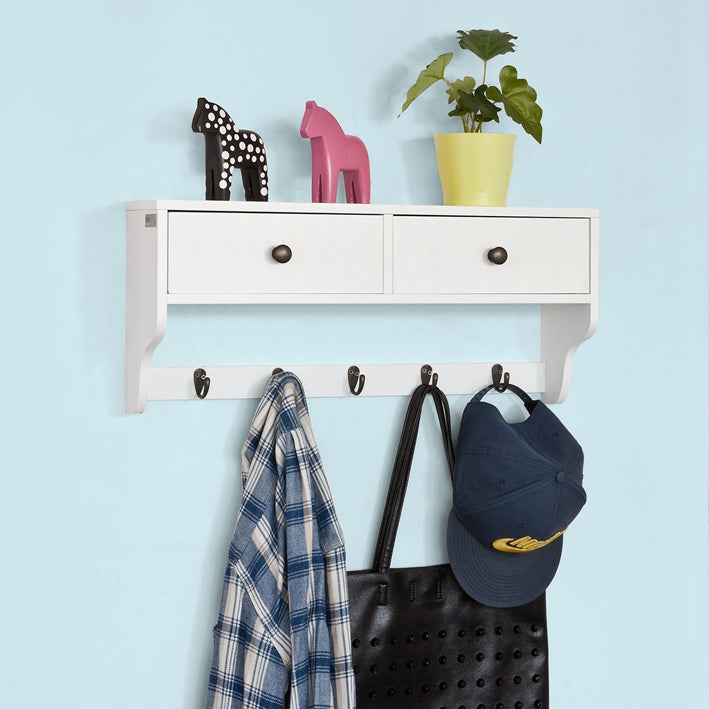 SoBuy | Appendiabiti da parete | Scaffale pensile con cassetti | Bianco | FRG178-W