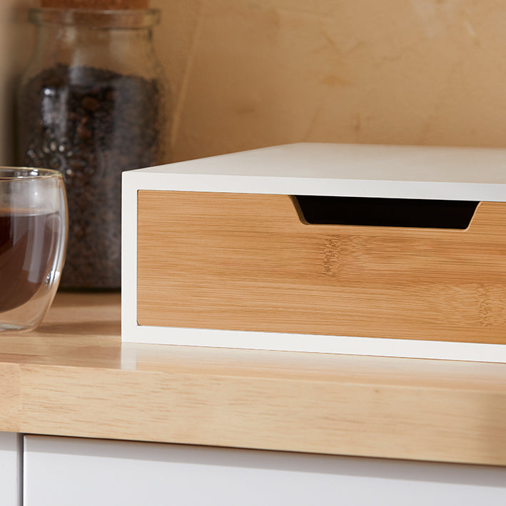 SoBuy | Boîte de rangement pour capsules de café | Boîte de rangement | Tiroir de rangement Bambou | FRG179-WN