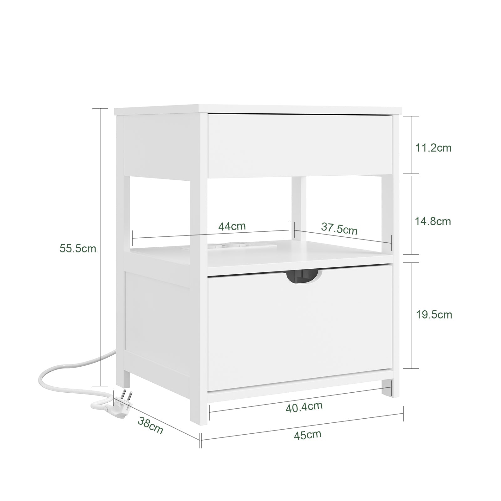 SoBuy Nachttisch mit 4-in-1 Ladefunktion Weiß 45x38x55,5 cm FRG258-II-E-W