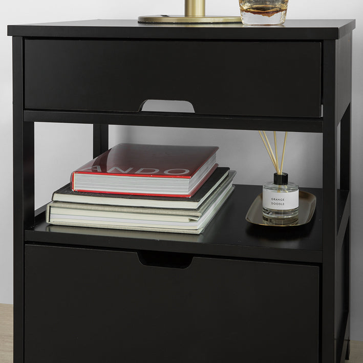 SoBuy Table d'appoint Table de chevet avec 2 tiroirs Chevet noir 45x55x38cm FRG258-SCH