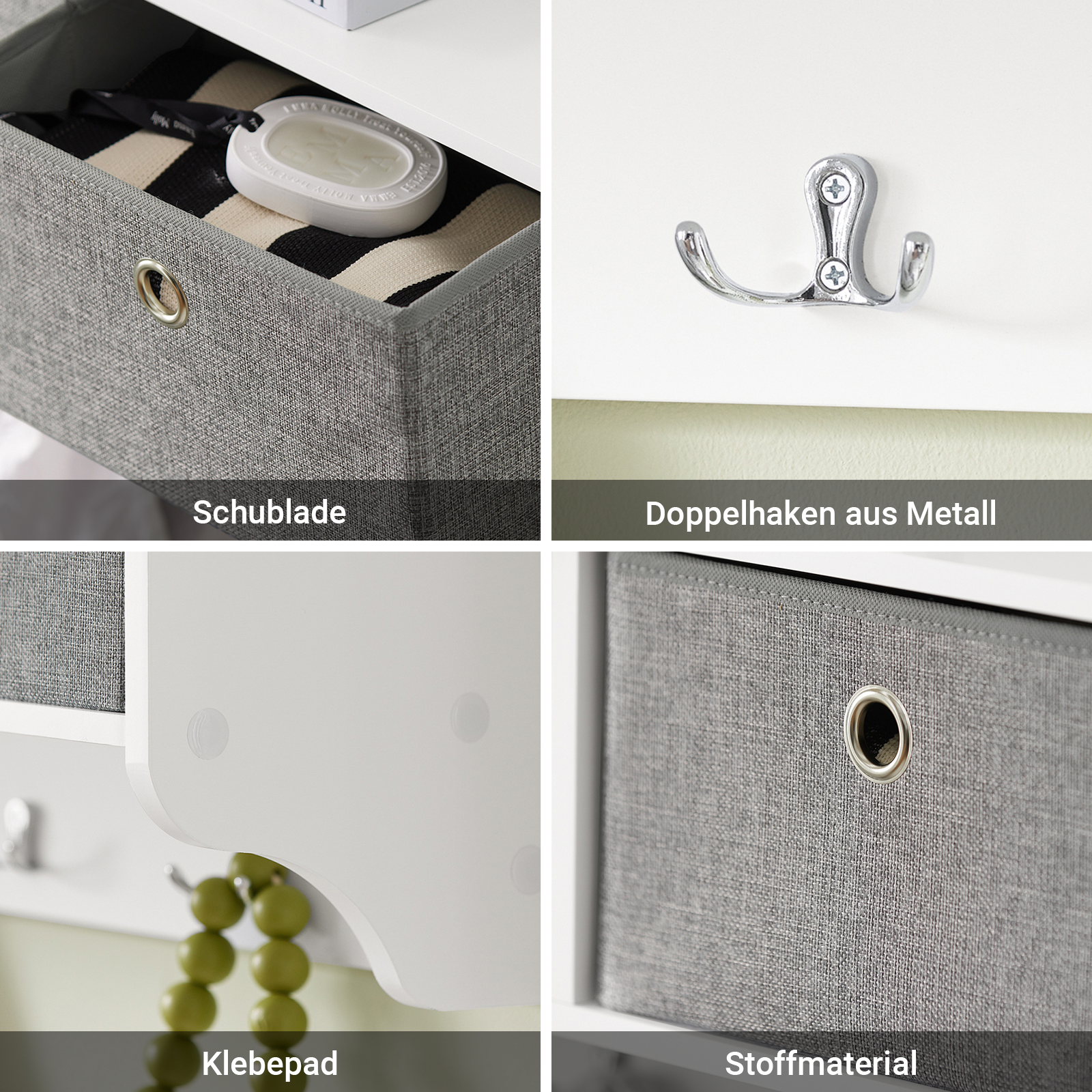 SoBuy | Patère murale | Portemanteau | Garde-robe d'entrée Blanc-Gris clair | FRG282-W
