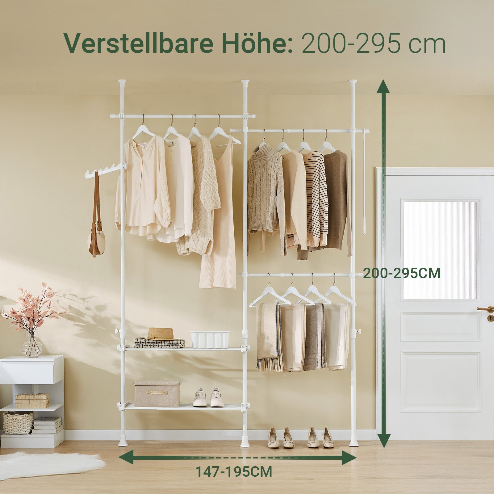 SoBuy | Tringle à vêtements télescopique | Système de tringle à vêtements | Système d'étagères | FRG34-II-W