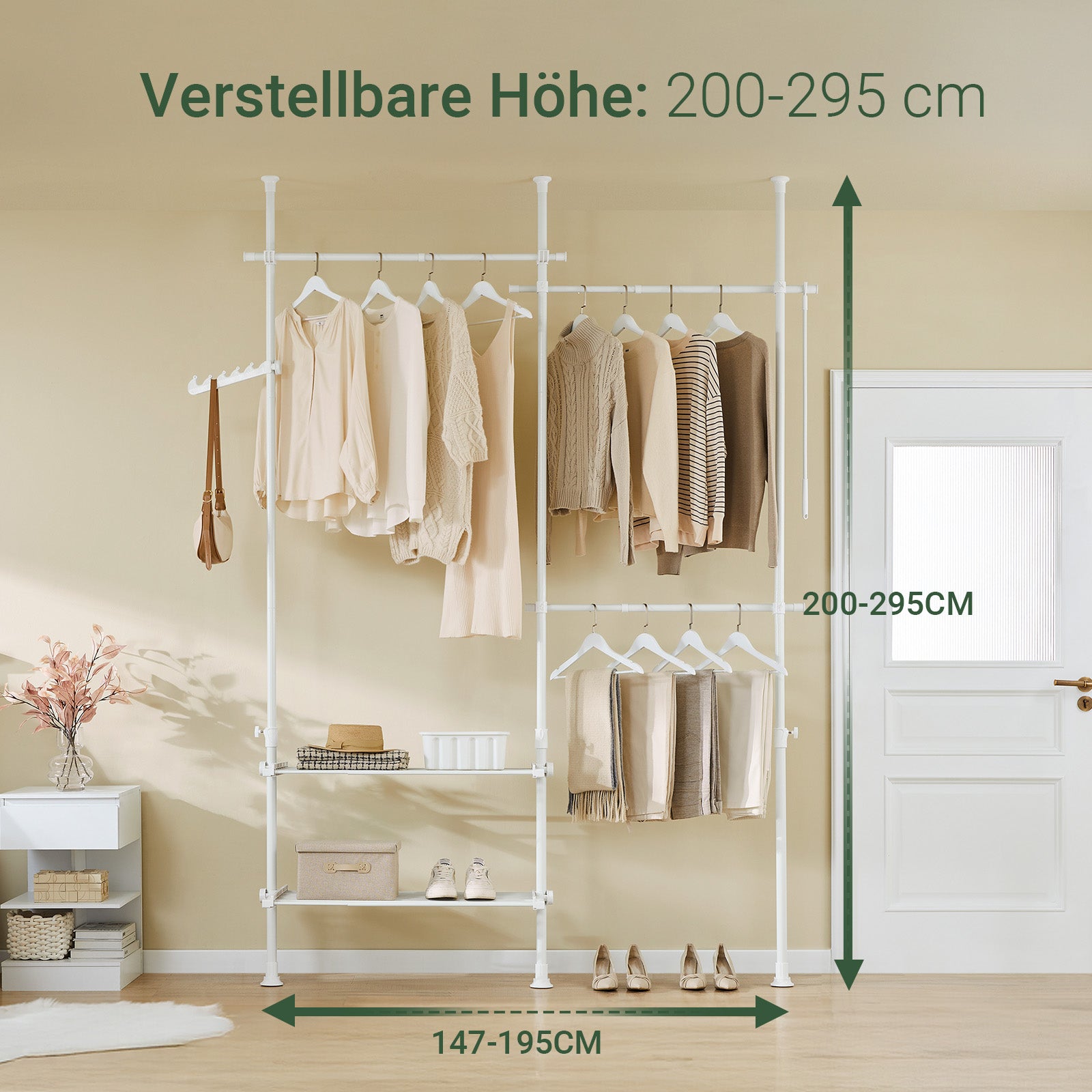 SoBuy | Tringle à vêtements télescopique | Système de tringle à vêtements | Système d'étagères | FRG34-II-W