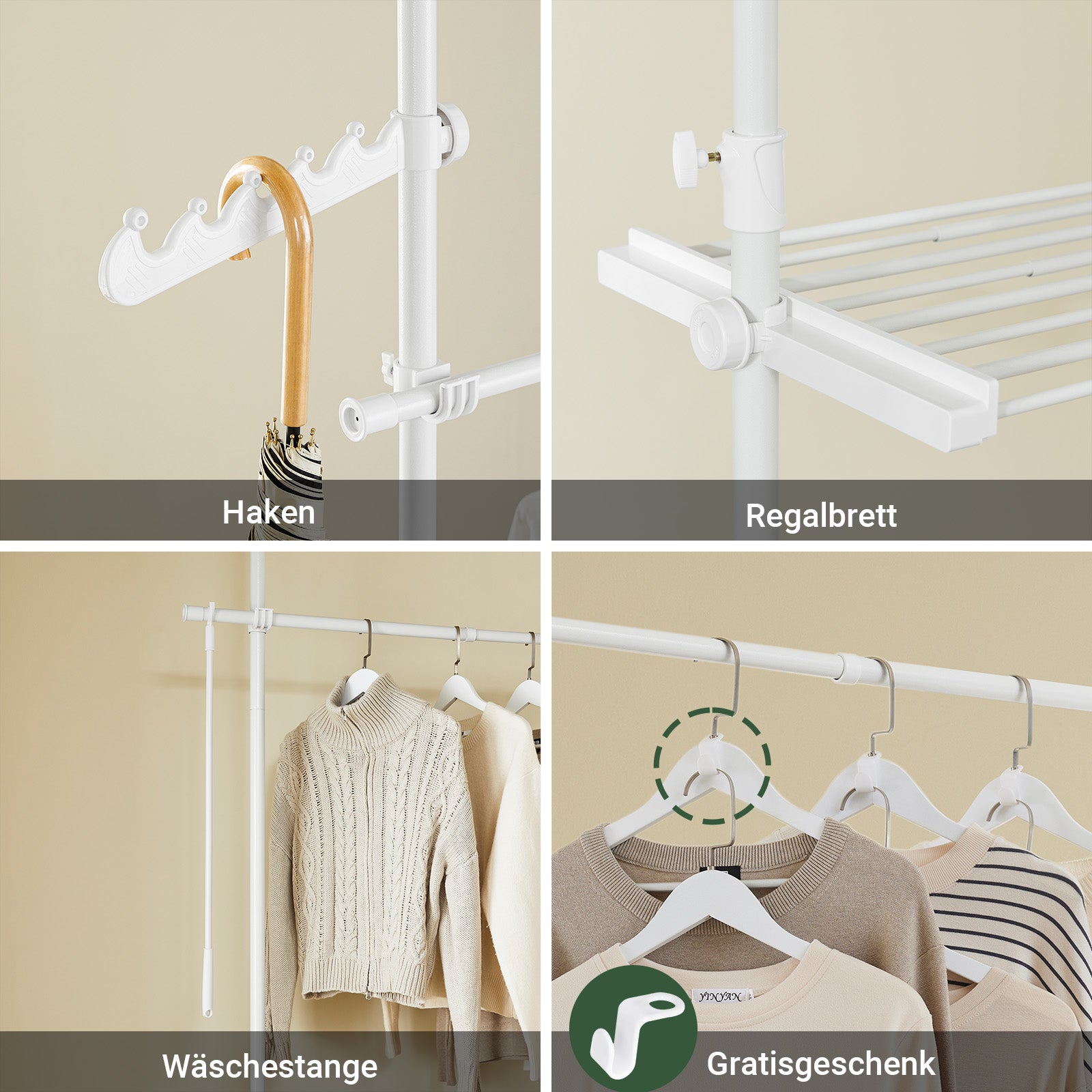 SoBuy | Tringle à vêtements télescopique | Système de tringle à vêtements | Système d'étagères | FRG34-II-W