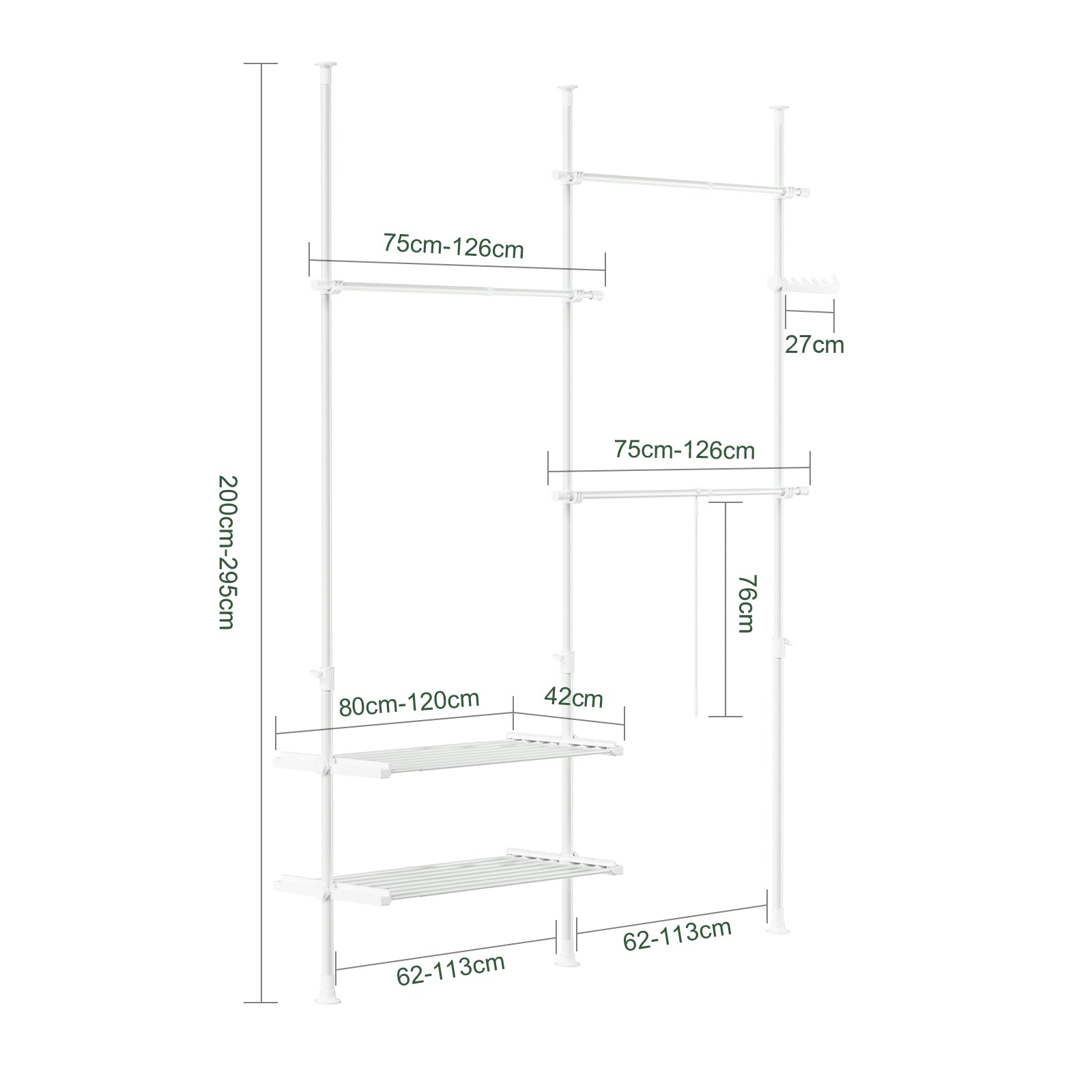 SoBuy | Tringle à vêtements télescopique | Système de tringle à vêtements | Système d'étagères | FRG34-II-W