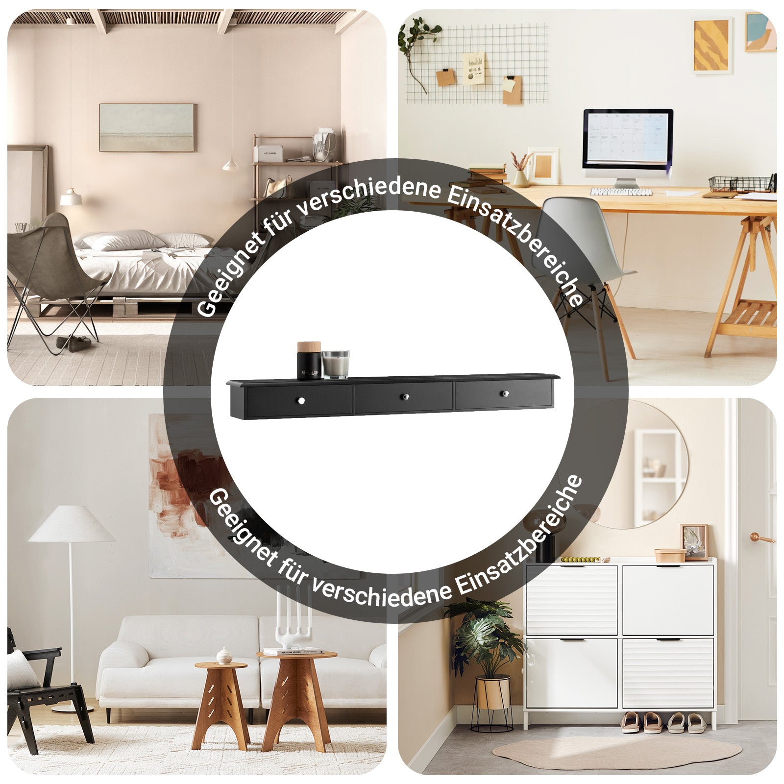 Prévente | SoBuy | Étagère flottante | Tiroir mural | Armoire suspendue | Étagère murale | Noir | FRG43-L-SCH