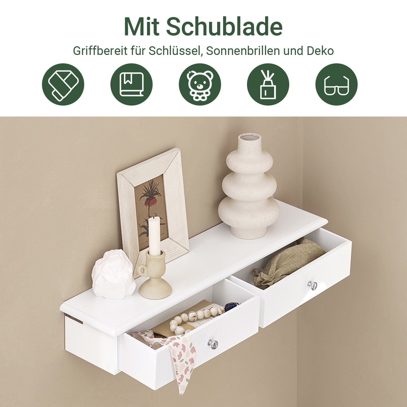 SoBuy | Mensola sospesa | Cassetto a muro | Scaffale a muro Bianco | FRG43-W