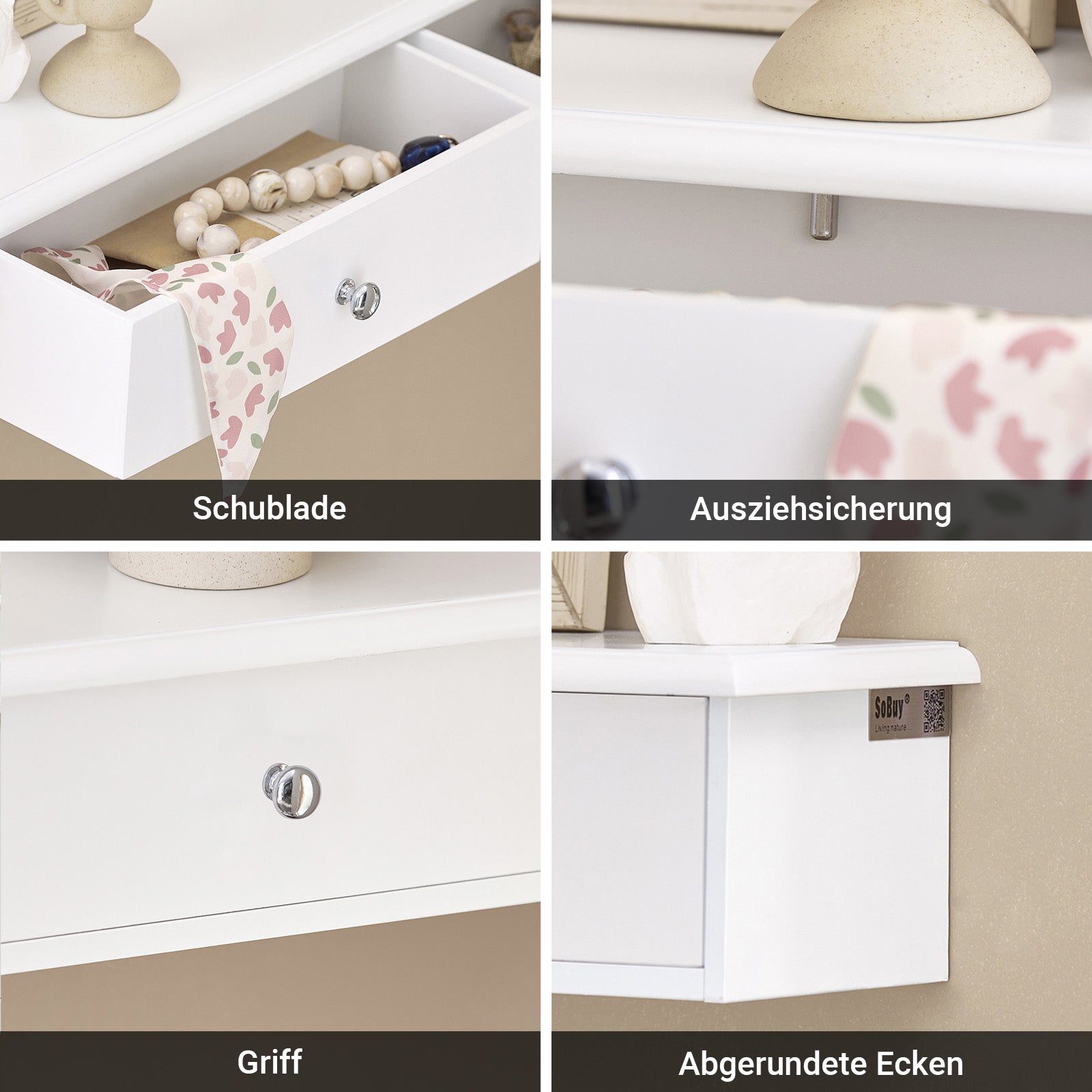 SoBuy | Étagère Flottante | Tiroir Suspendu | Étagère Murale Blanche | FRG43-W