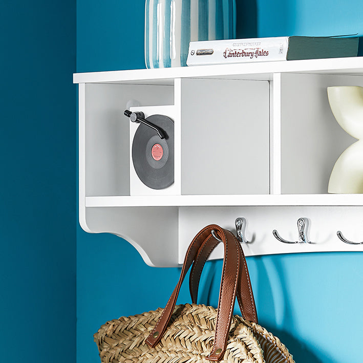 SoBuy | Porte-manteau mural | Étagère suspendue | Porte-manteau d'entrée blanc | FRG48-LW