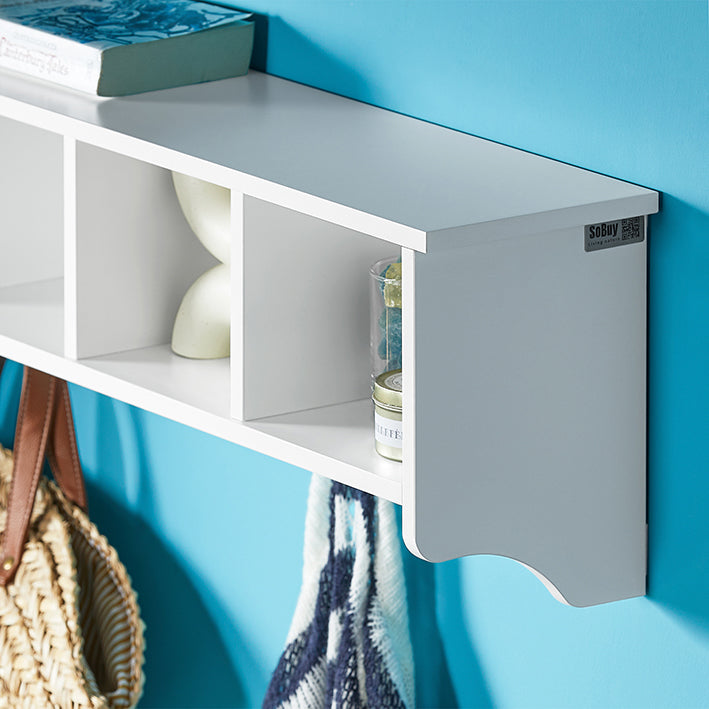 Prévente | SoBuy | Portemanteau mural | Étagère murale | Portemanteau de couloir blanc | FRG48-L-W