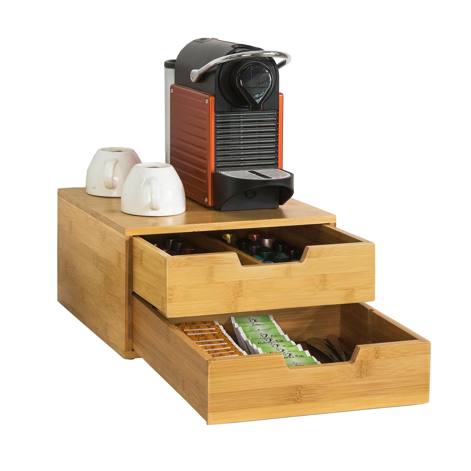 SoBuy | Boîte de rangement pour capsules de café | Tiroir de rangement en bambou | FRG82-N