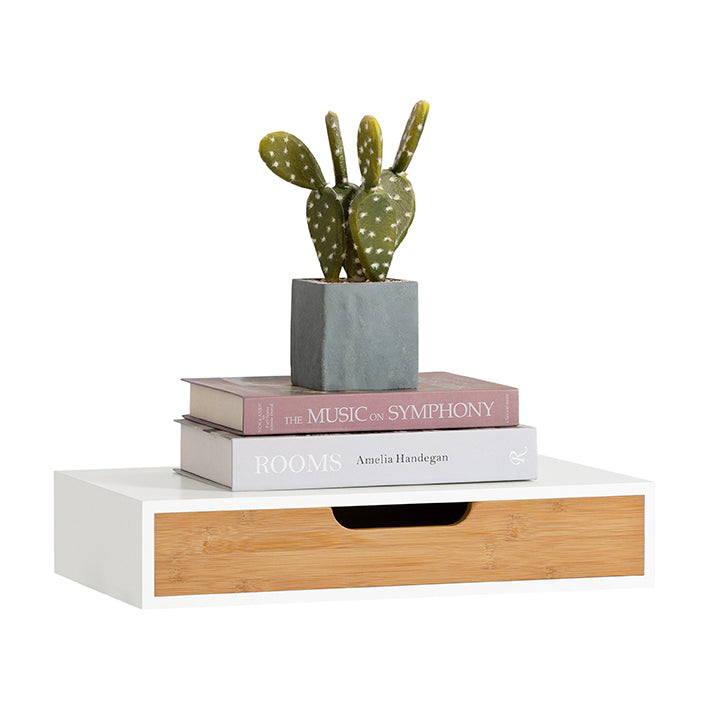 SoBuy | Étagère flottante blanche | Tiroir suspendu | Tiroir mural en bambou | FRG92-WN