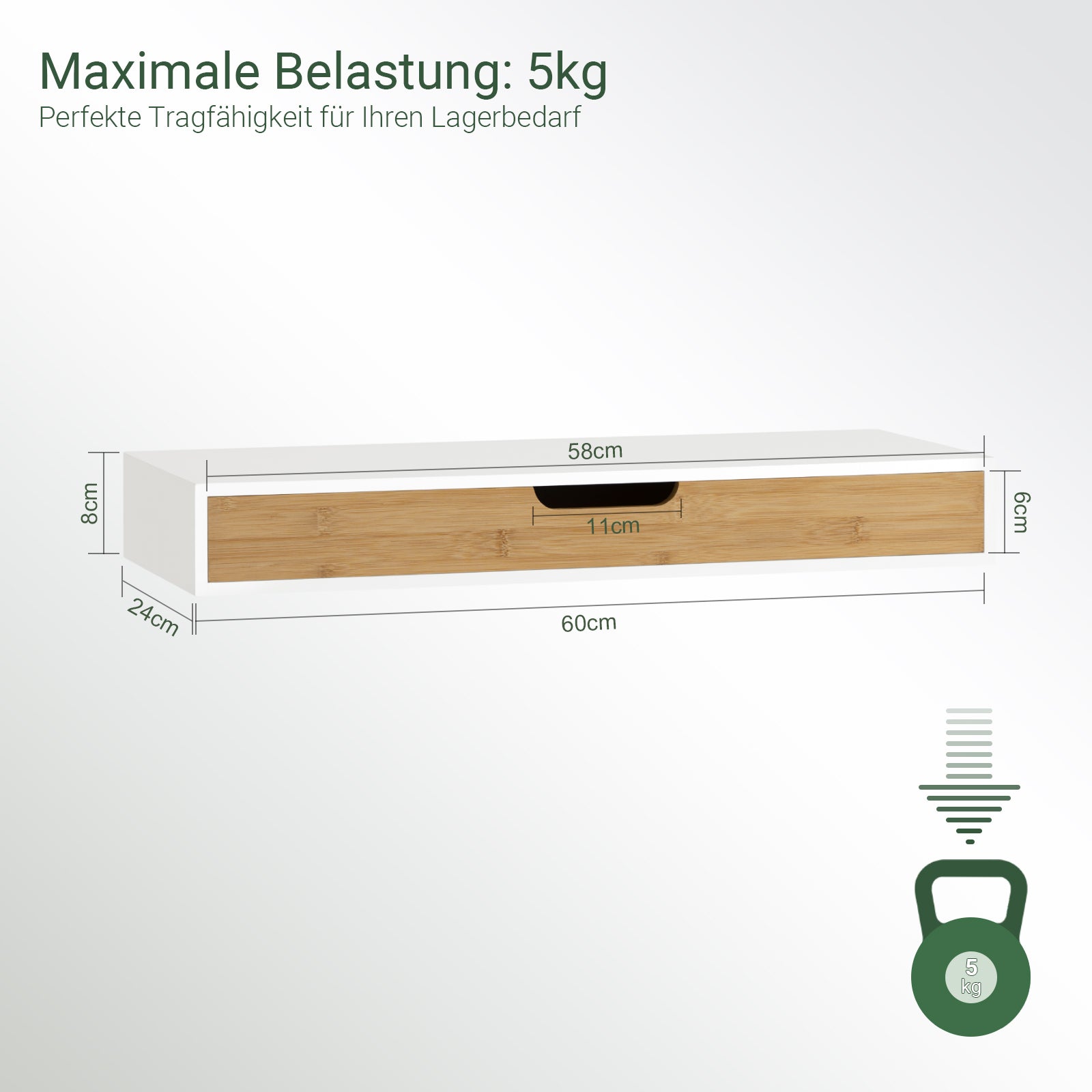 SoBuy | Scaffale a muro bianco | Cassetto sospeso | Cassetto a parete in bambù | FRG93-WN