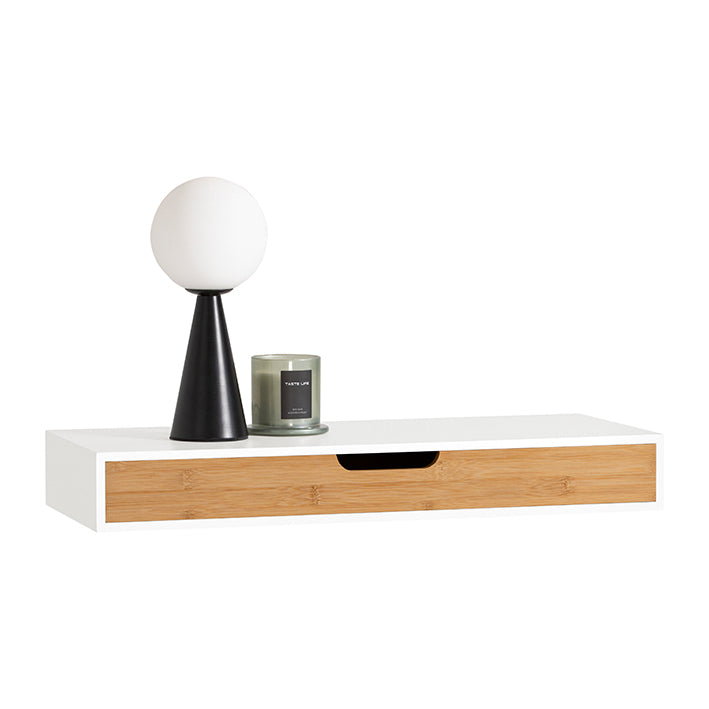 SoBuy | Scaffale a muro bianco | Cassetto sospeso | Cassetto a parete in bambù | FRG93-WN