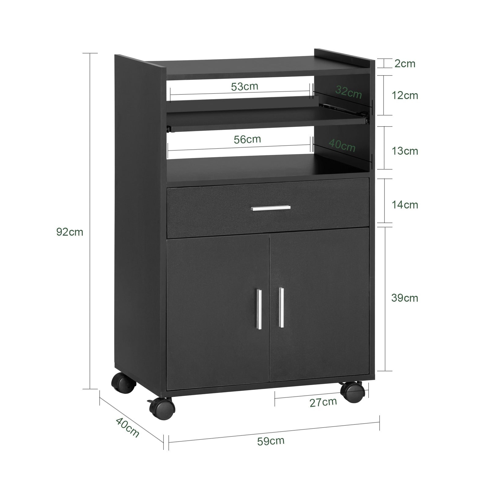 Prevendita | SoBuy | Armadio da cucina | Mobiletto su ruote | con 1 ripiano scorrevole | Nero | FSB09-SCH