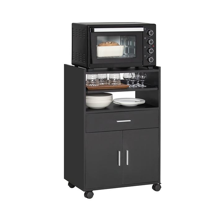 Prevendita | SoBuy | Armadio da cucina | Mobiletto su ruote | con 1 ripiano scorrevole | Nero | FSB09-SCH