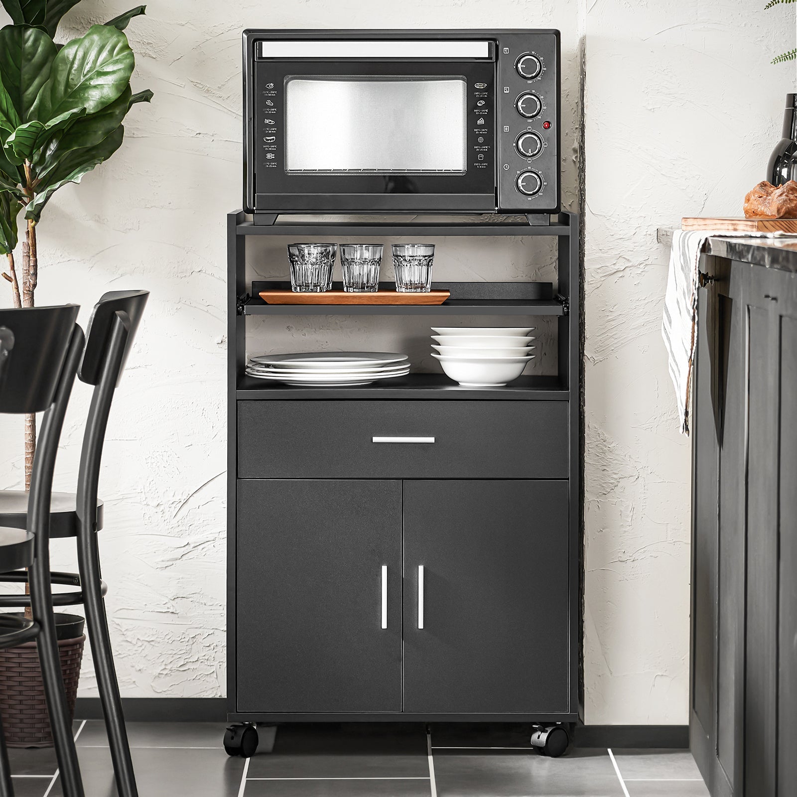 Prevendita | SoBuy | Armadio da cucina | Mobiletto su ruote | con 1 ripiano scorrevole | Nero | FSB09-SCH