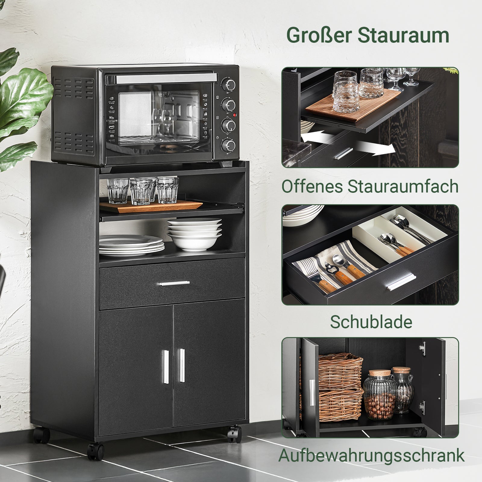 Prevendita | SoBuy | Armadio da cucina | Mobiletto su ruote | con 1 ripiano scorrevole | Nero | FSB09-SCH